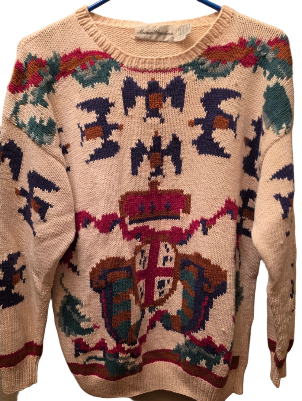 Vintage Marisa Christina Castle Intarsia Sweater Cotton Ramie M